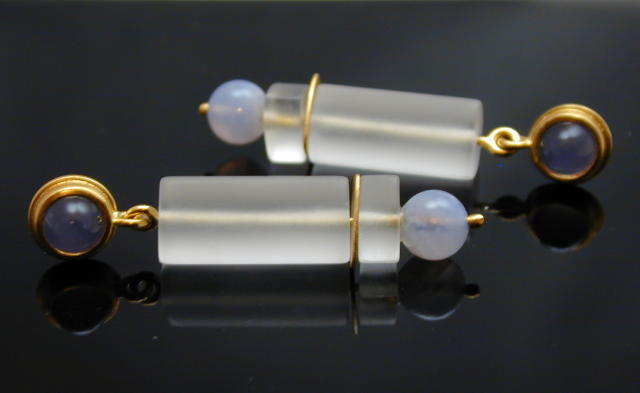 Blue Chalcedony & Crystal Quartz Post Earrings